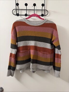 Madewell Striped Multi-Color Ribbed Knit Sweater - Gray, Pink, Mustard, Rust